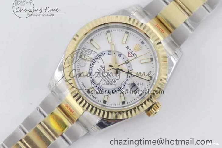 YG Asian SS Dial Edition Sky-Dweller Best 23J to 904L 1:1 Noob White on Bracelet 9001 SS YG 0301